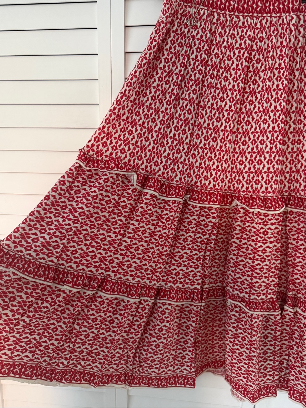 Red Printed Tiered Maxi Skirt
